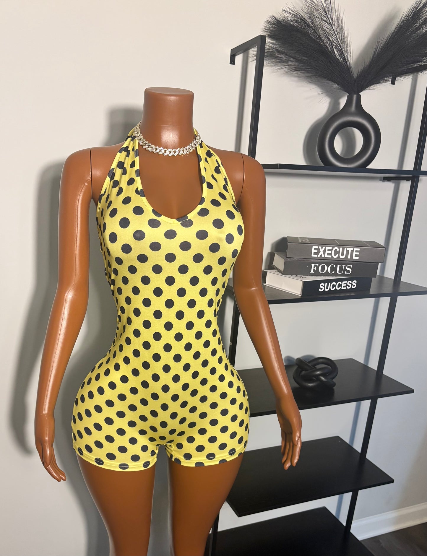 Yellow polka dot romper