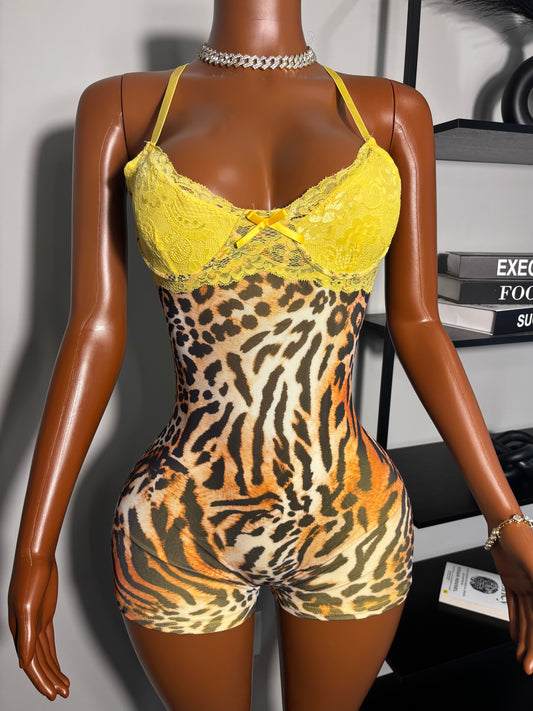 Leopard lace romper